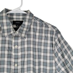 NEW Vince Mens Classic Fit Plaid Button Up Shirt M Medium Blue Gray Short Sleeve